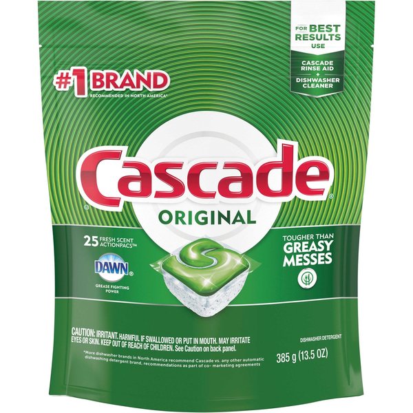 Cascade Dishwasher Detergent, ActionPacs, Original, WE/GN, PK 125 PGC80675CT